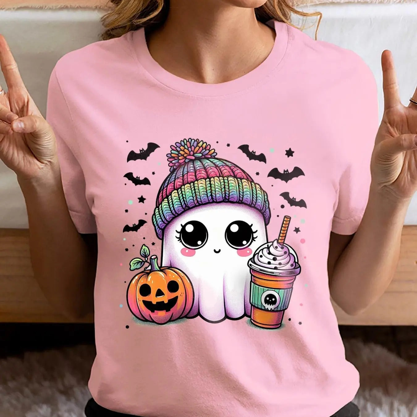Women'WB shield Cartoon Print Round Neck Tee, Fashion Casual Halloween Crew Neck T-shirt for Daily Holiday Vacation...