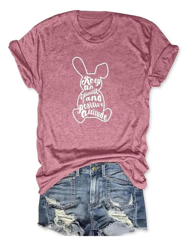 Women'WB shield Cartoon Rabbit & Letter Print Short Sleeve T-Shirt, Casual Round Neck Tee for Daily Wear, Ladies TNF for...