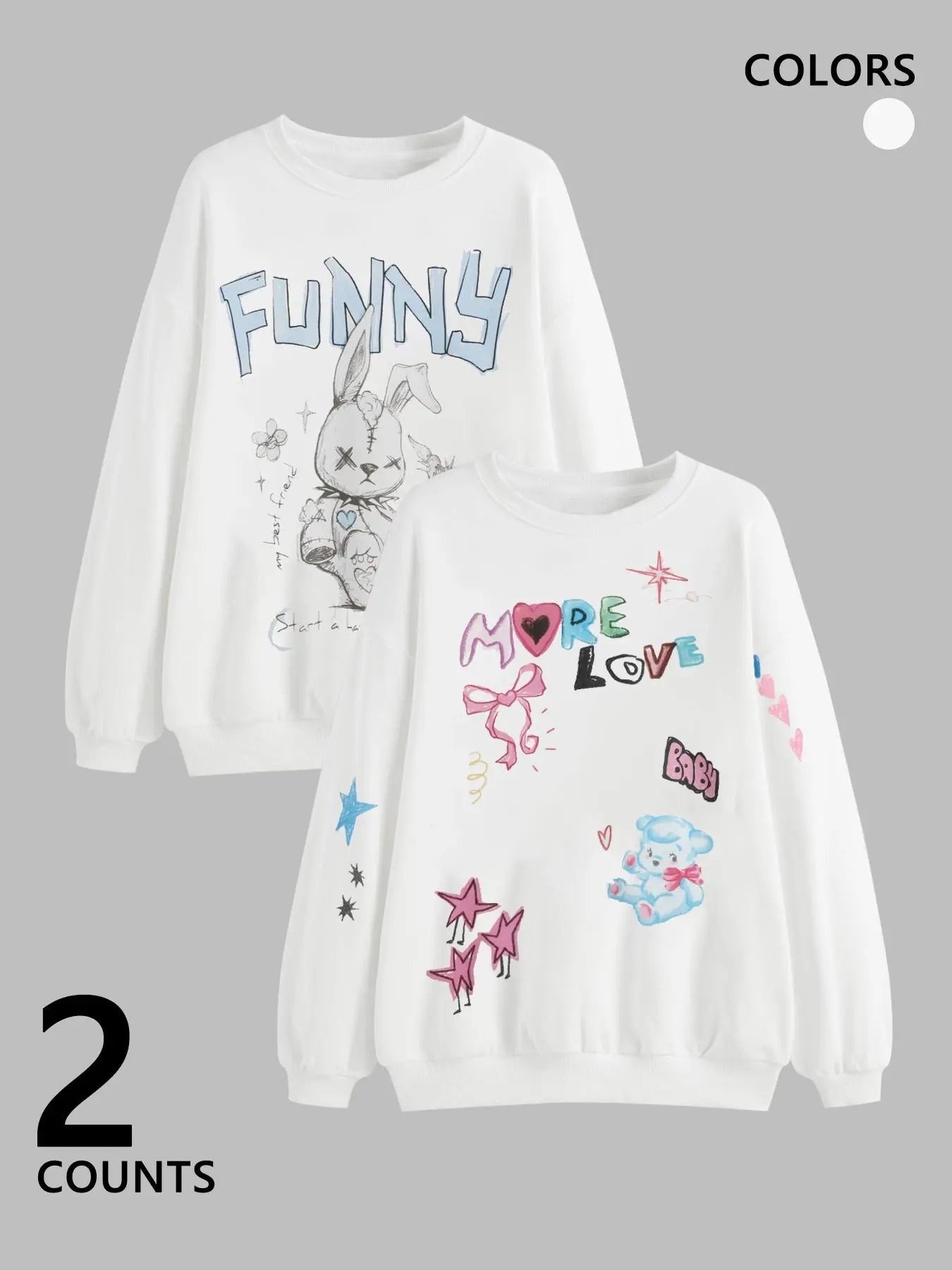 Women'WB shield Cartoon Rabbit & Letter Print Sweatshirt, Casual Long Sleeve Pullover for Fall & Winter, Women'WB shield...