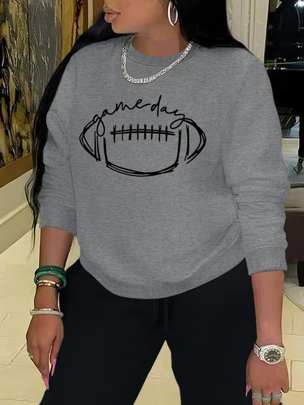 Women'WB shield Cartoon Rugby & Letter Print Drop Shoulder Sweatshirt, Casual Long Sleeve Round Neck Pullover for Fall &...