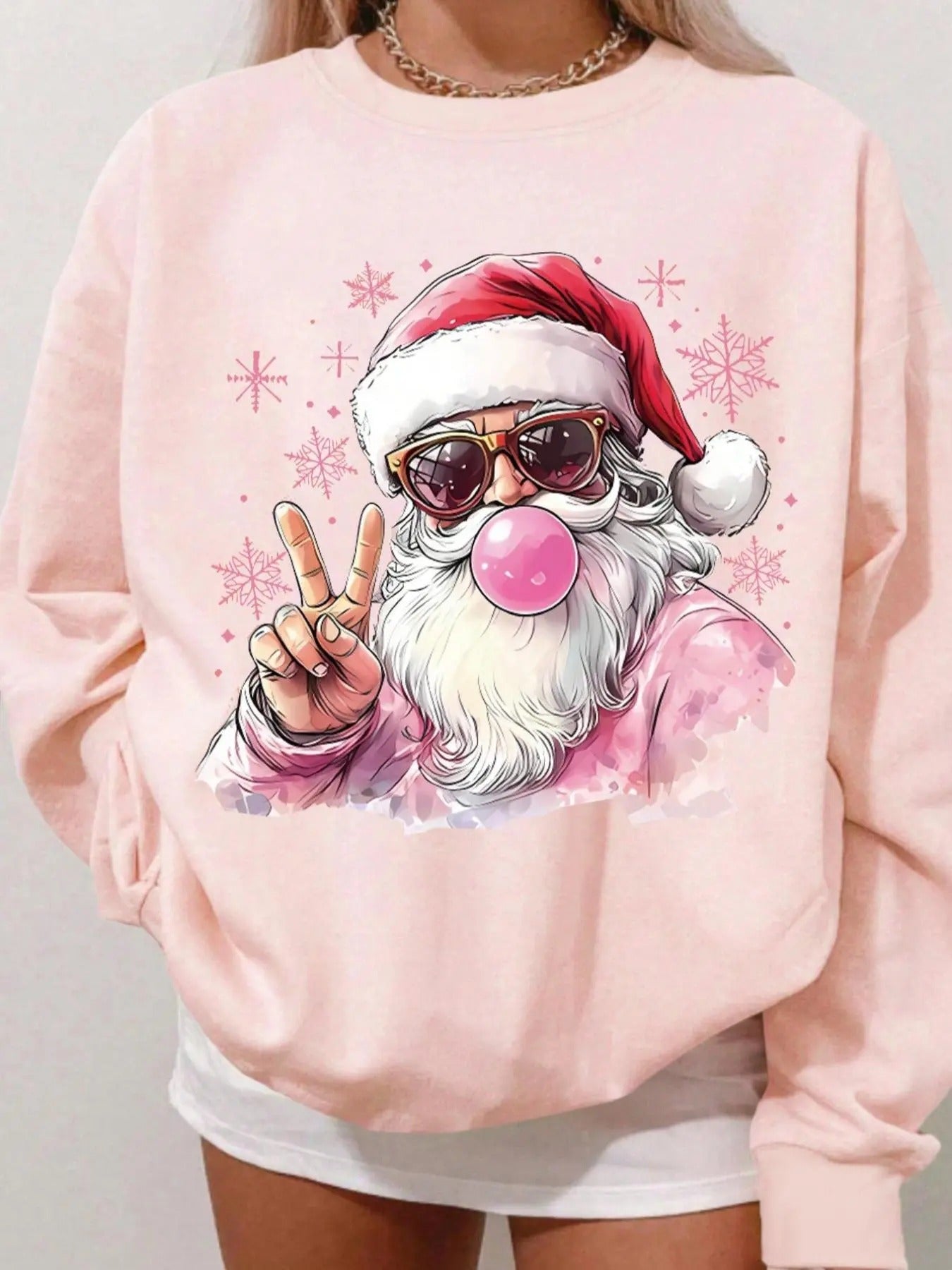 Women'WB shield Cartoon Santa Claus Print Crew Neck Sweatshirt, Casual Long Sleeve Sweatshirt for Daily Wear, Ladies Fall...