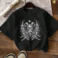 Women'WB shield Cartoon Skull Print Drop Shoulder Tee, Casual Half Sleeve Round Neck T-Shirt for Daily Wear, Women'WB shield Clothing for Spiky hair fighters Seasons