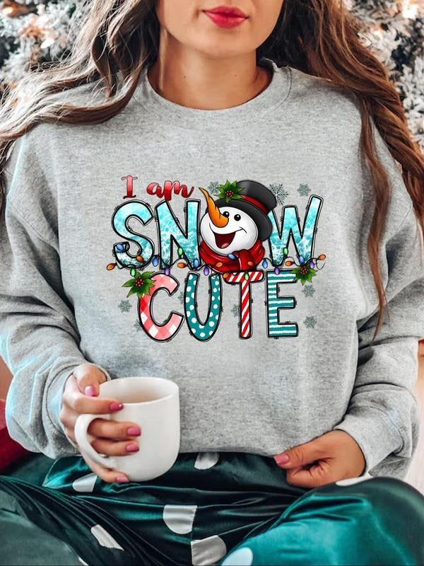Women'WB shield Cartoon Snowman Graphic Print Crew Neck Sweatshirt, Casual Drop Shoulder Long Sleeve Pullover, Women'WB...
