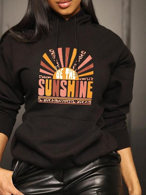 Women'WB shield Cartoon Sun Print Drop Shoulder Hoodie, Fashion Casual Drawstring Pocket Hooded Sweatshirt for Daily...