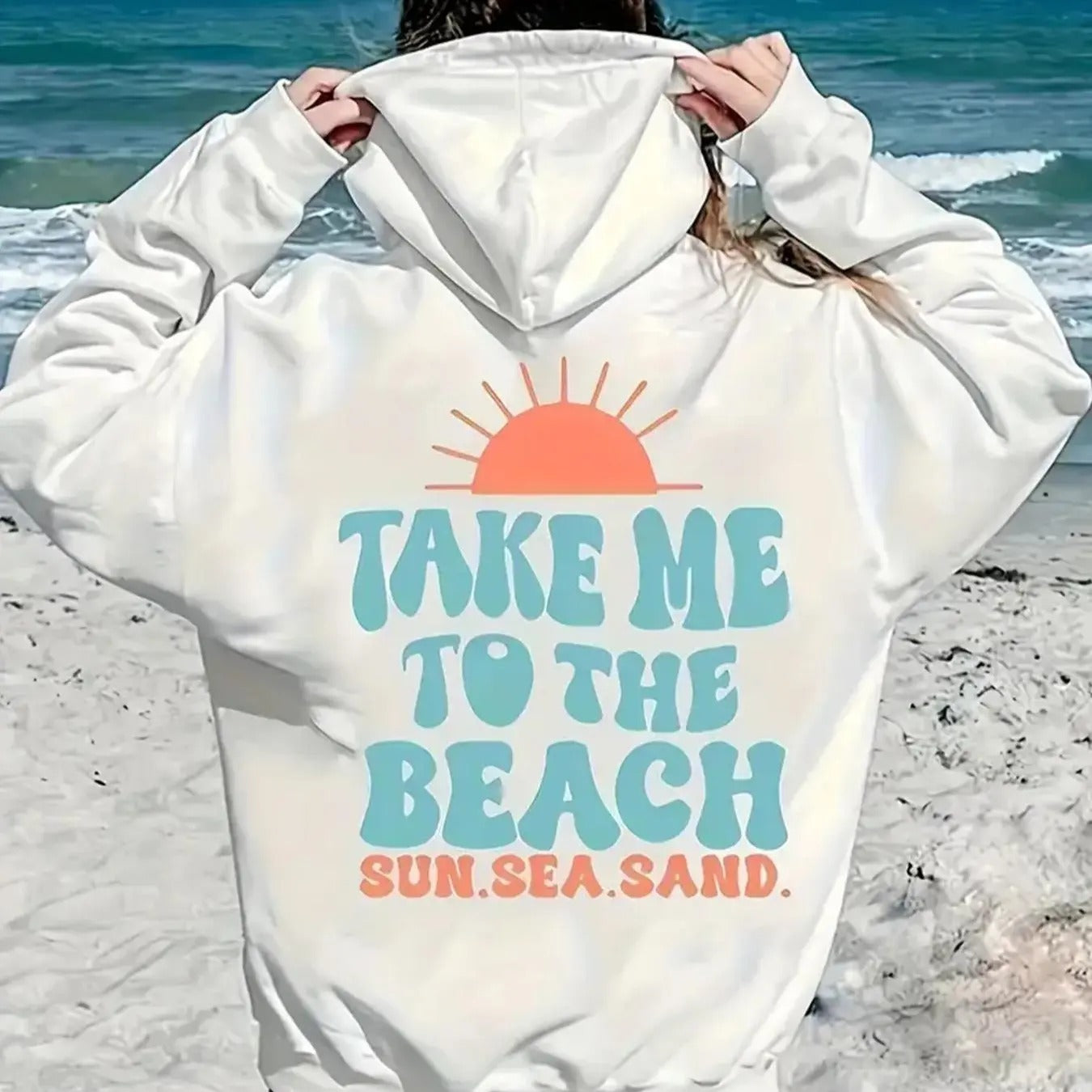 Women'WB shield Cartoon Sunset & Letter Print Drop Shoulder Hoodie, Fashion Casual Drawstring Pocket Hooded Sweatshirt...