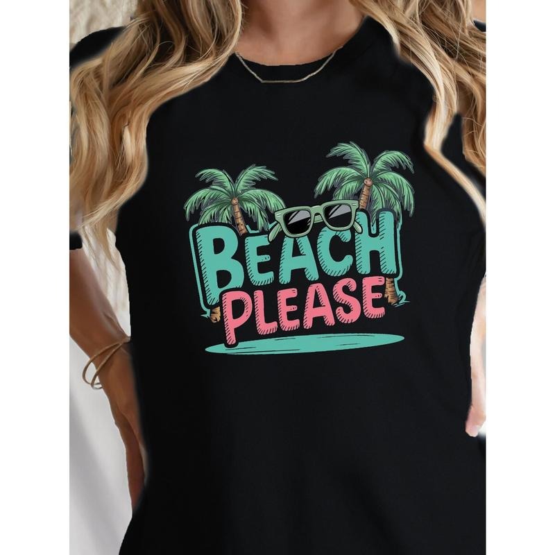 Women'WB shield Casual "Beach Please" Graphic T-Shirt
