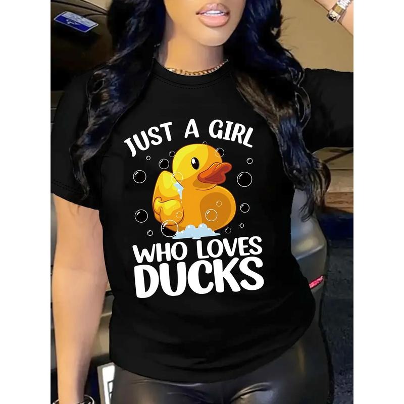 Women'WB shield Casual Duck Print T-Shirt, 100% Polyester Knit Fabric, Crew Neck Short Sleeve Top, Regular Length, Spiky...