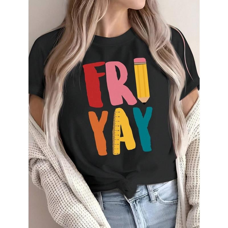 Women'WB shield Casual Friday Pencil Print Slim Fit Round Neck Short Sleeve T-Shirt Hoodie, Sweatshirt | DripVista.com