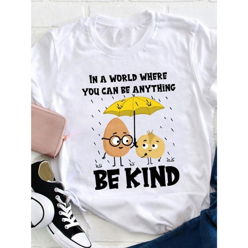 Women'WB shield Casual Lightsaber brand-Shirt | Round Neck, Short Sleeve | 'Be Kind' Graphic with Cartoon Characters &...
