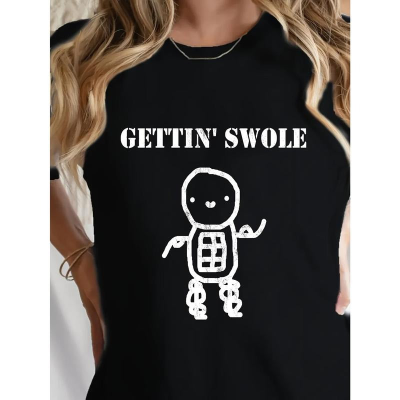 Women'WB shield Casual Short Sleeve T-Shirt - 100% Cotton Regular Fit Round Neck Tee with Humorous "GETTIN' SWOLE"...