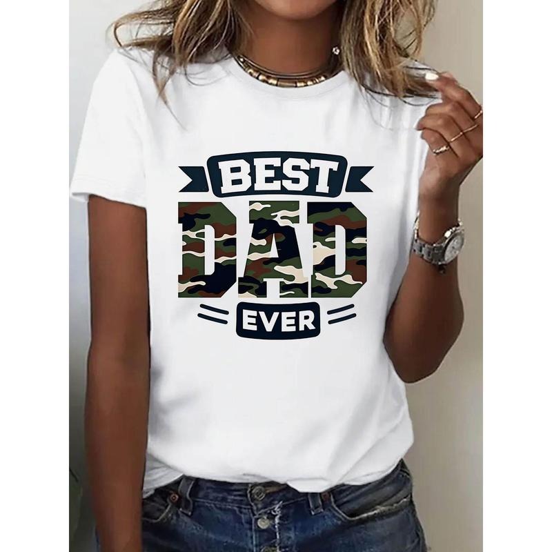 Women'WB shield Casual T-Shirt | Polyester Fabric | White Color | Camouflage 'BEST DAD EVER' Graphic Print | Ideal for TNF'WB shield Day Gift style 02