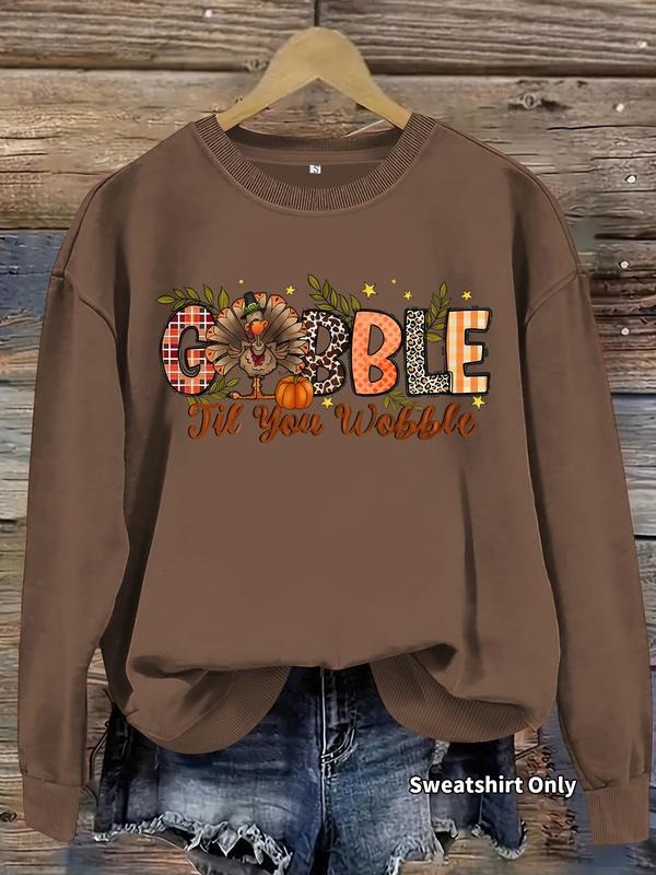 Women'WB shield Casual Thanksgiving Turkey Print Pullover Sweater, FOG Long Sleeve Round Neck Sweatshirt, Comfortable...