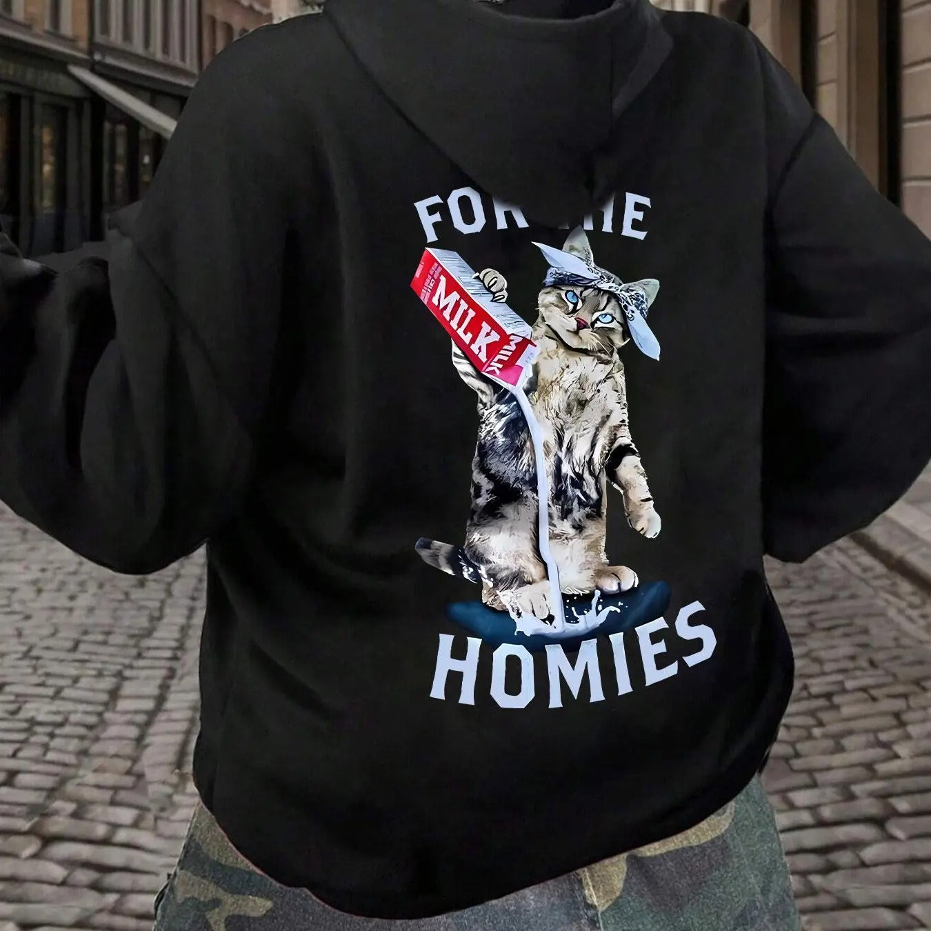 Women'WB shield Cat & Letter Print Drop Shoulder Hoodie, Fashion Casual Drawstring Kangaroo Pocket Hooded Sweatshirt for...