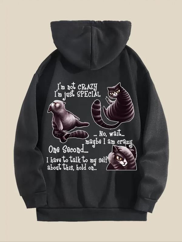 Women'WB shield Cat & Letter Print Drop Shoulder Hoodie, Fashion Casual Drawstring Pocket Hooded Sweatshirt for Daily...