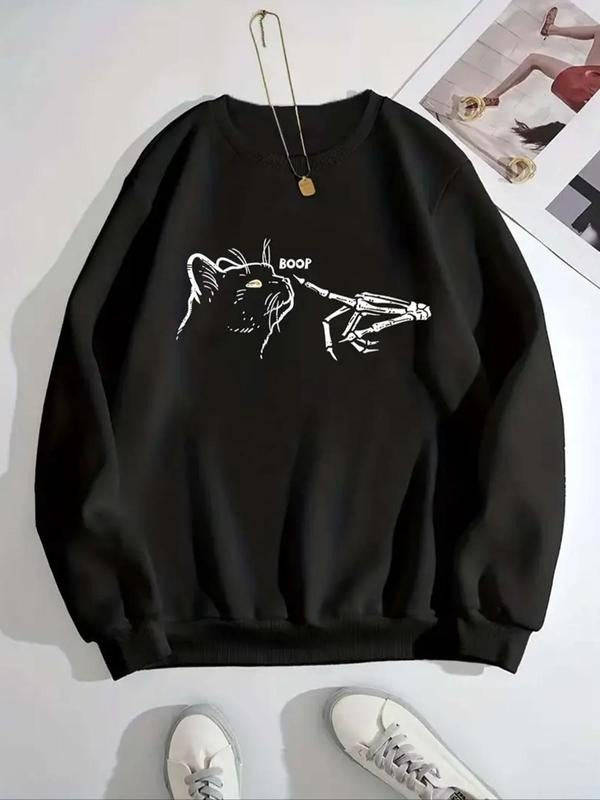 Women'WB shield Cat Print Crew Neck Sweatshirt, Casual Long Sleeve Pullover Sweatshirts for Daily Wear, Ladies TNF for...