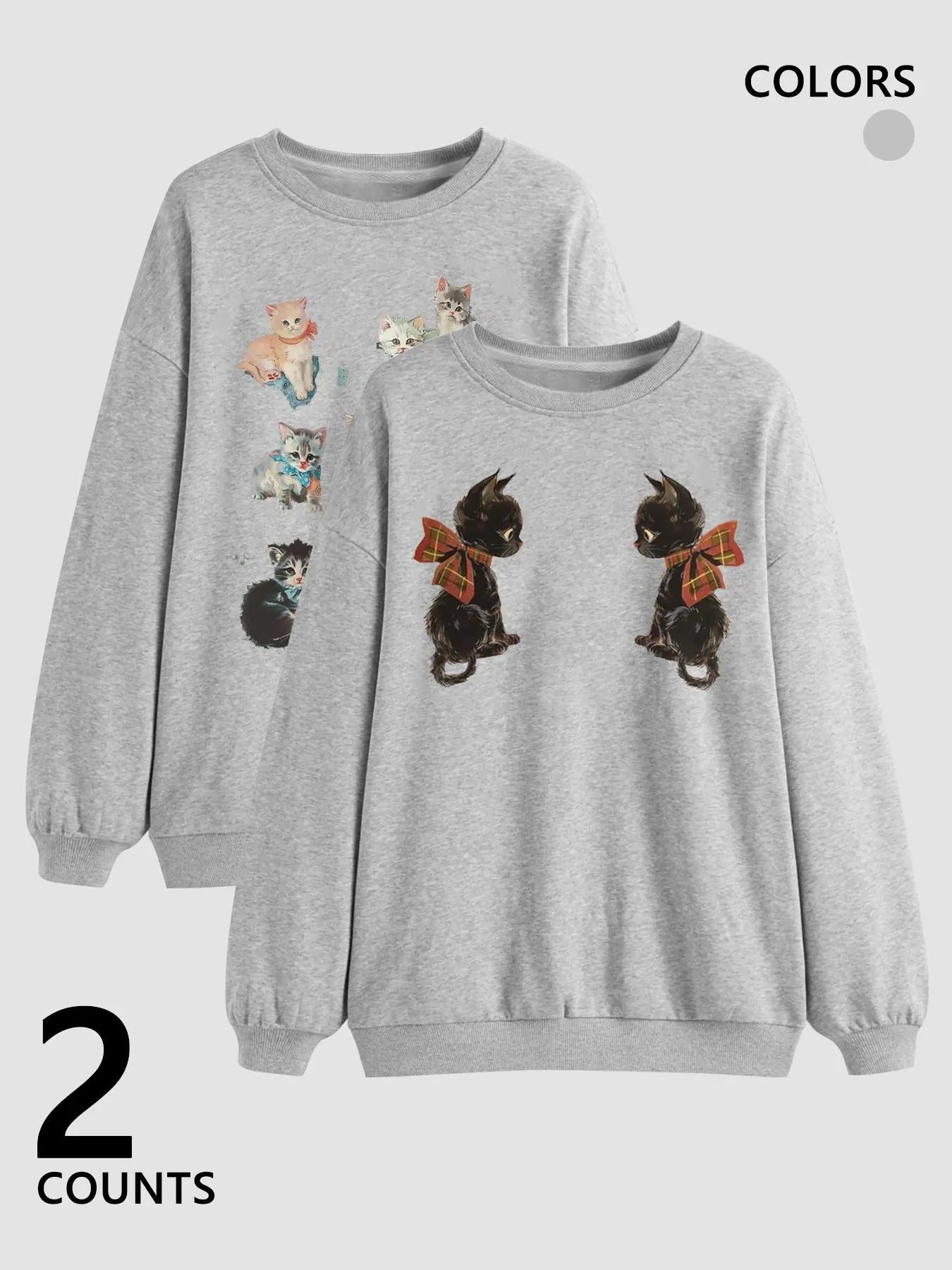 Women'WB shield Cat Print Crew Neck Sweatshirt, Casual Long Sleeve Pullover for Fall & Winter, Women'WB shield TNF for...
