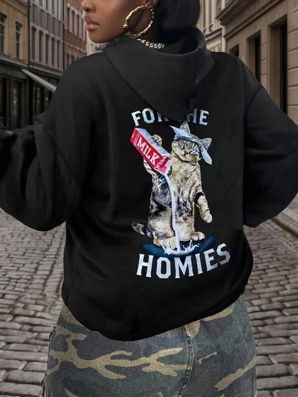 Women'WB shield Cat Print Hoodie, Fashion Casual Long Sleeve Hooded Sweatshirt for Daily Holiday Outdoor Wear, Women...