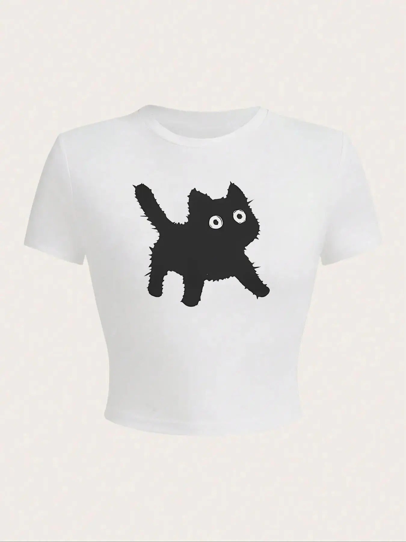 Women'WB shield Cat Print Round Neck Crop Tee, Casual Short Sleeve Crew Neck T-shirt for Summer, Fashion Women'WB shield...