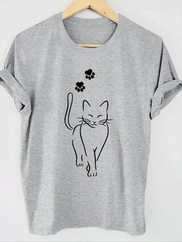 Women'WB shield Cat Print Round Neck Tee, Casual Short Sleeve Crew Neck T-shirt for Summer, Fashion Women'WB shield Top...