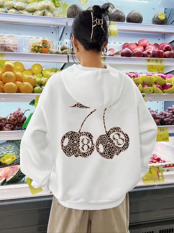 Women'WB shield Cherry Print Drawstring Hoodie, Fashion Casual Hoodies for Daily Holiday Outdoor Wear, Women'WB shield...