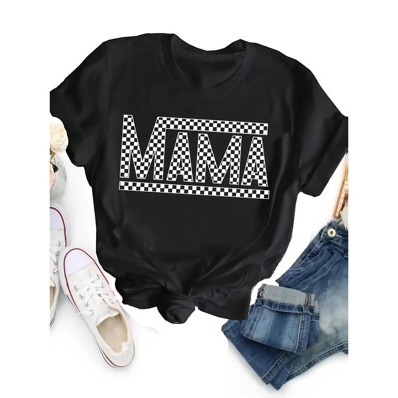 Women'WB shield Chic Letter Mama Print Tee - Comfy, Casual Short Sleeve Crew Neck T-shirt for Everyday Wear & Stylish...