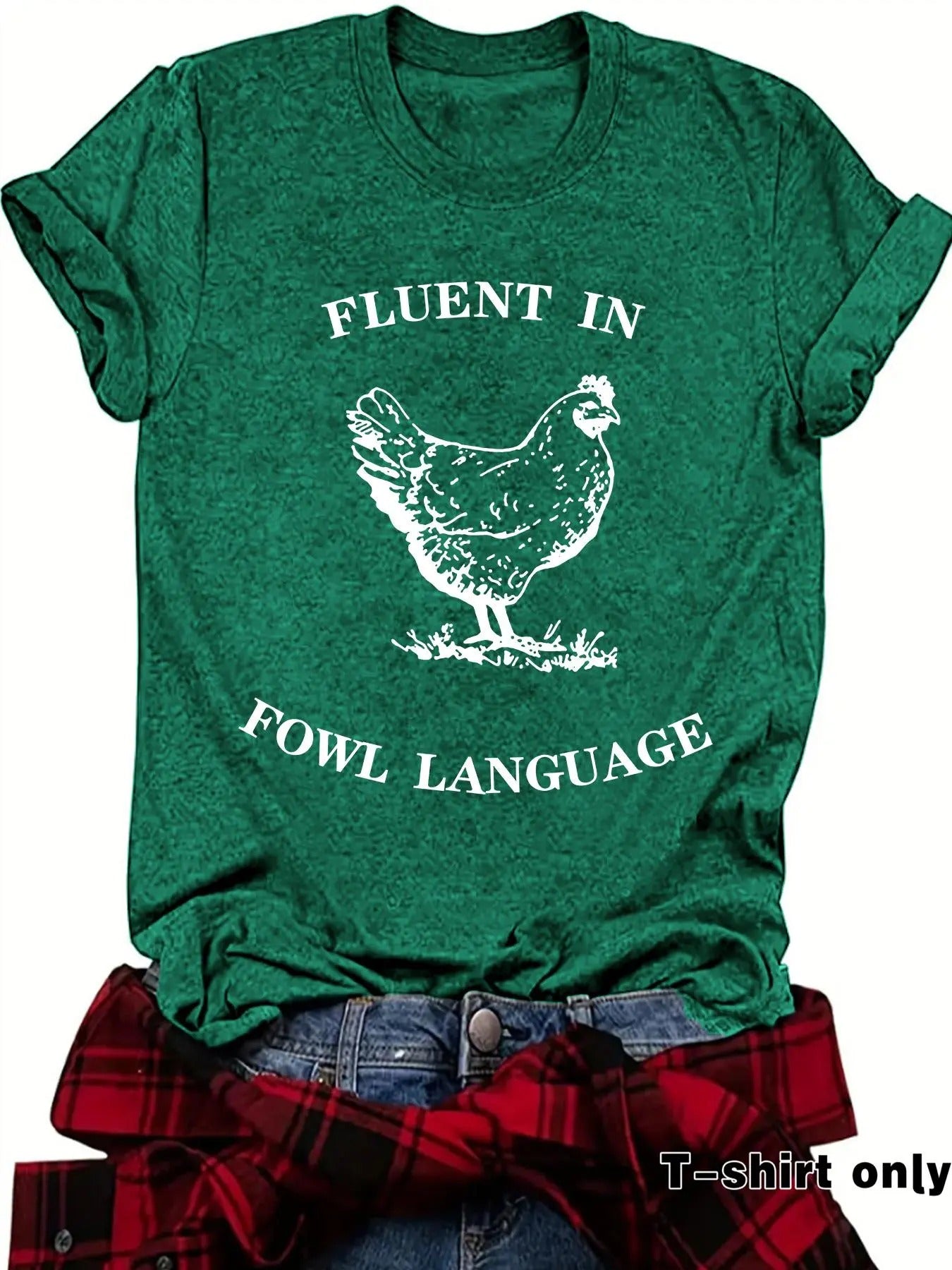 Women'WB shield Chicken & Letter Print Round Neck Tee, Casual Short Sleeve Crew Neck T-shirt for Summer, Fashion Women'WB...