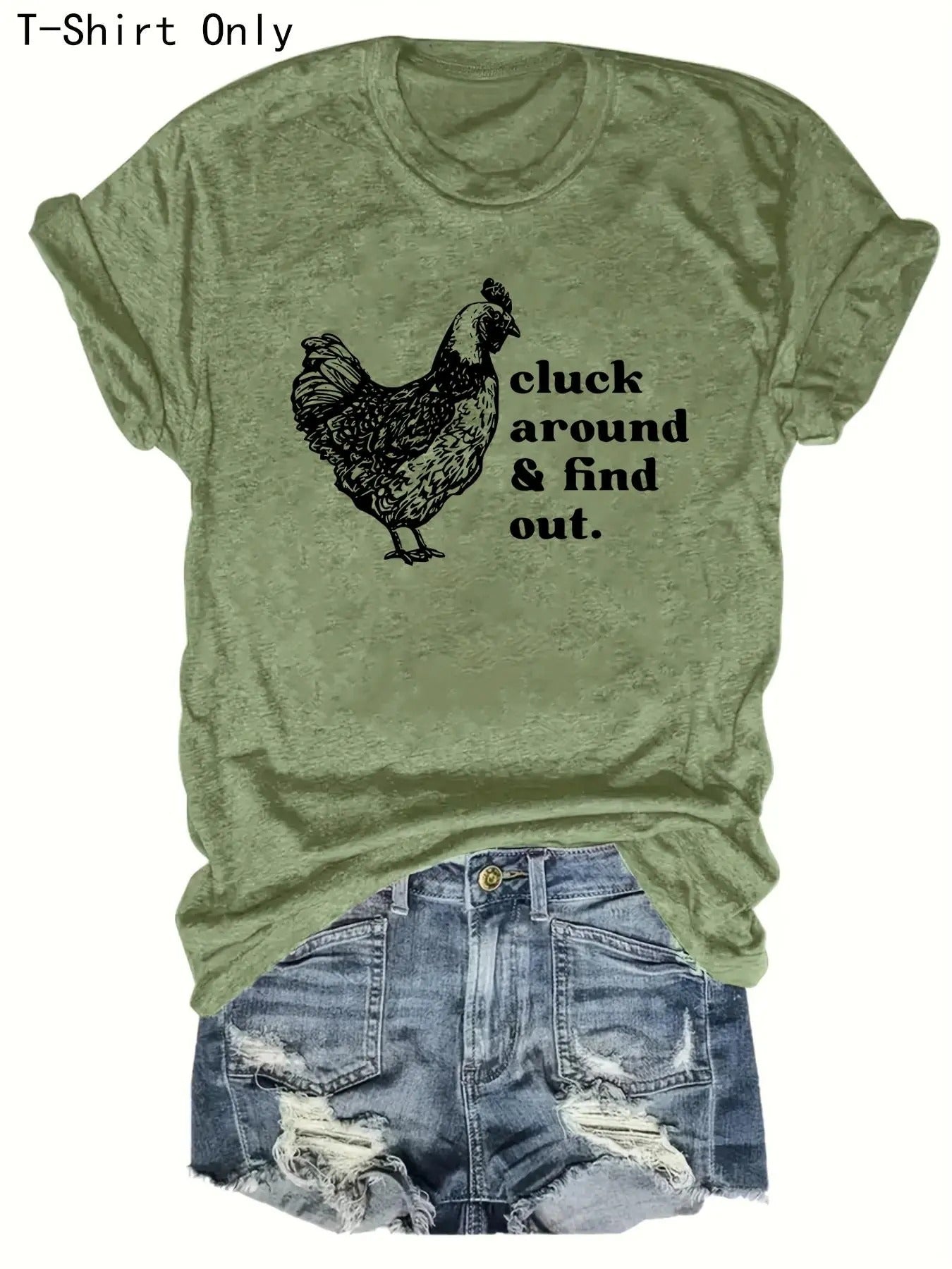 Women'WB shield Chicken & Letter Print Round Neck Tee, Casual Short Sleeve Crew Neck T-shirt for Summer, Fashion Women'WB...