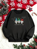 Women'WB shield Christmas Hat & Letter Print Crew Neck Sweatshirt, Casual Long Sleeve Pullover for Fall & Winter, Women'WB shield TNF for Daily Wear