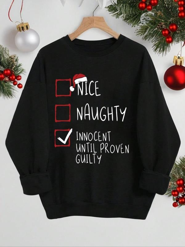 Women'WB shield Christmas Letter Print Drop Shoulder Sweatshirt, Casual Long Sleeve Round Neck Pullover for Daily Wear,...