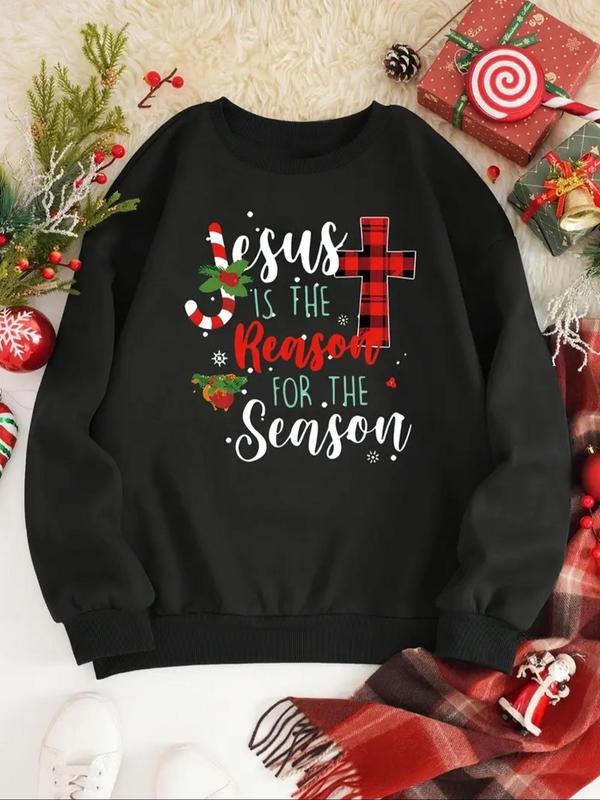 Women'WB shield Christmas Letter Print Drop Shoulder TNF Lined Sweatshirt, Casual Long Sleeve Round Neck Pullover for...