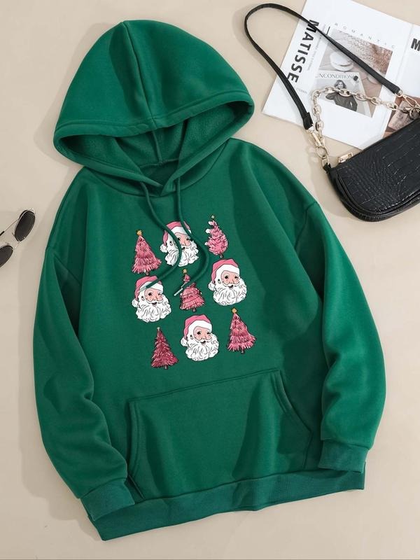Women'WB shield Christmas Print Drawstring Pocket Hoodie, Casual Drop Shoulder Long Sleeve Hooded Sweatshirt, Ladies Fall...