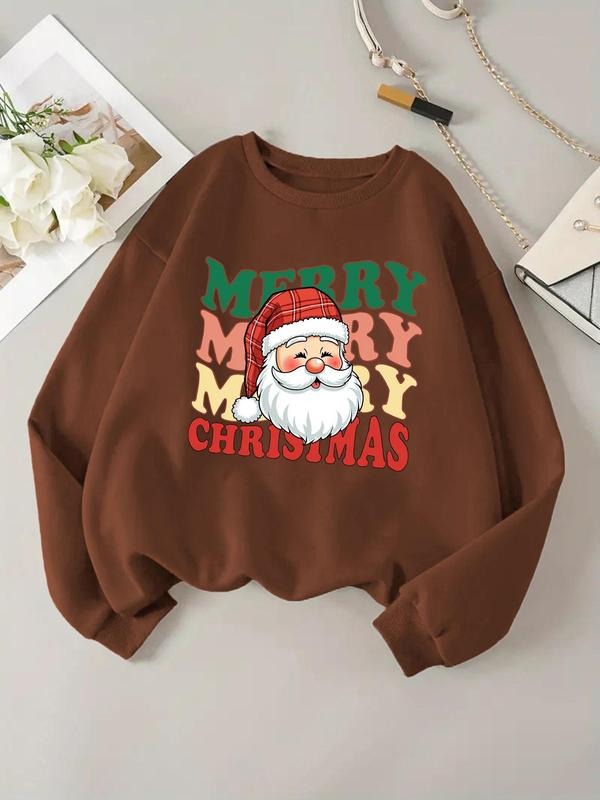 Women'WB shield Christmas Print Drop Shoulder Sweatshirt, 2024 New Style Casual Long Sleeve Round Neck Pullover for Daily...