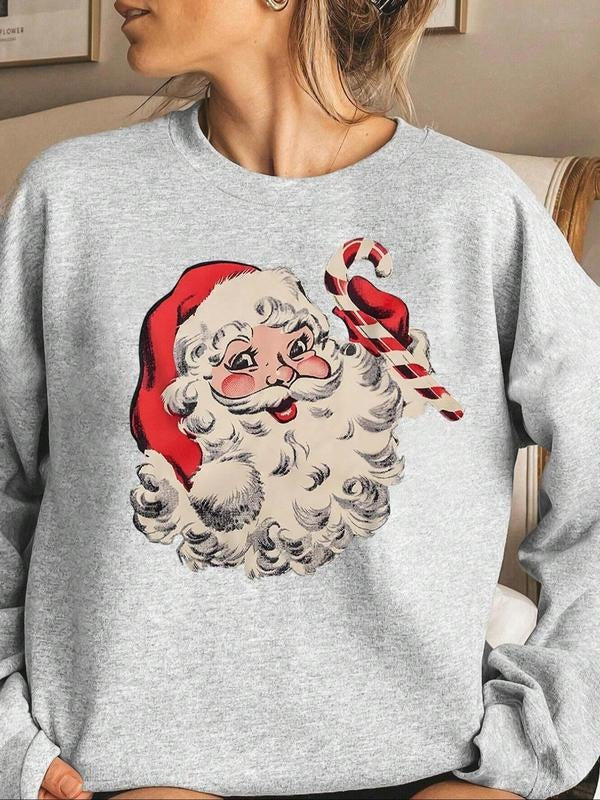 Women'WB shield Christmas Santa Claus Print Crew Neck Pullover, Casual Long Sleeve Sweatshirt for Spring & Fall, Women'WB...