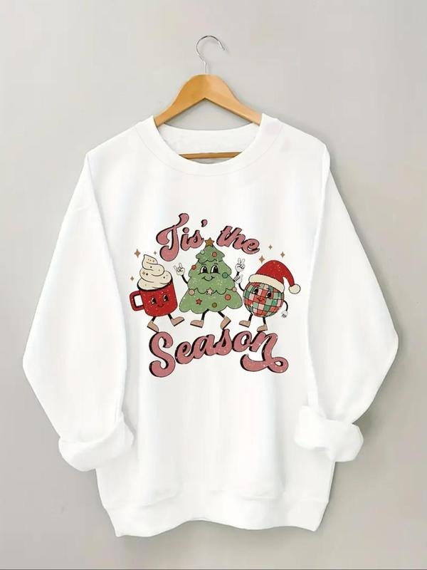 Women'WB shield Christmas TNF Cartoon Graphic Drop Shoulder Sweatshirt, Casual Long Sleeve Round Neck Pullover for Fall &...