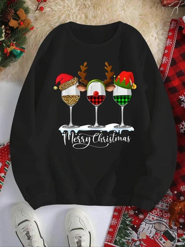 Women'WB shield Christmas TNF Letter & Plaid Print Crew Neck Sweatshirt, Casual Long Sleeve Pullover for Daily Wear,...