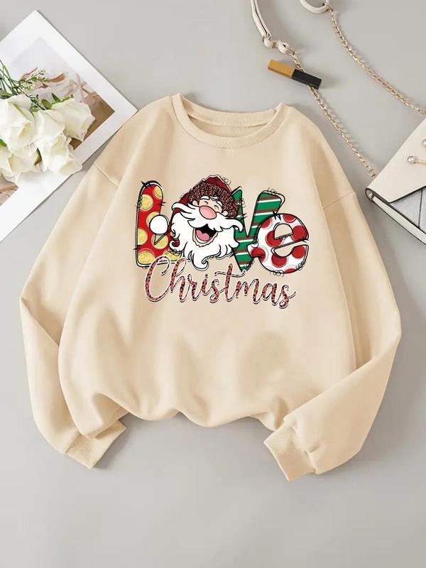Women'WB shield Christmas TNF Sweatshirt, Casual Letter & Santa Claus Print Long Sleeve Pullover, Women'WB shield Fall &...