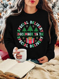 Women'WB shield Christmas Tree & Letter Print Crew Neck Sweatshirt, Casual Long Sleeve Pullover for Daily Wear, Ladies TNF for Spiky hair fighters Seasons