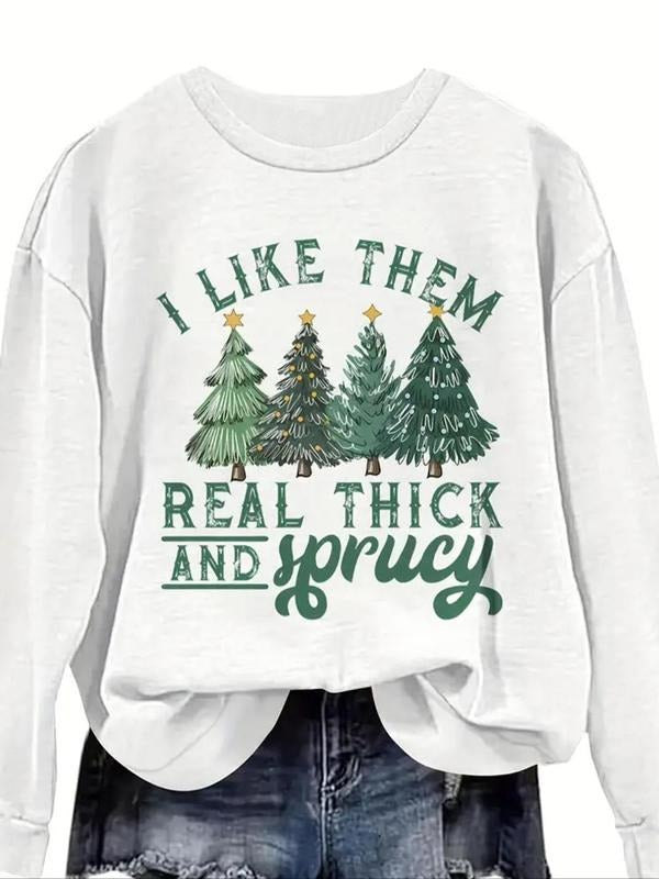 Women'WB shield Christmas Tree & Letter Print Crew Neck Sweatshirt, Casual Long Sleeve Pullover for Fall & Winter,...