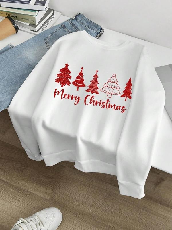 Women'WB shield Christmas Tree Print Crew Neck Pullover, Casual Long Sleeve Sweatshirt for Spring & Fall, Women'WB shield...