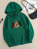 Women'WB shield Christmas Tree Print Drop Shoulder Hoodie, Fashion Casual Drawstring Pocket Hooded Sweatshirt for Daily Holiday Outdoor Wear, Women Clothing for Fall & Winter style 04