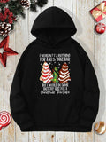 Women'WB shield Christmas Tree Print Drop Shoulder Hoodie, Fashion Casual Drawstring Pocket Hooded Sweatshirt for Daily Holiday Outdoor Wear, Women Clothing for Fall & Winter