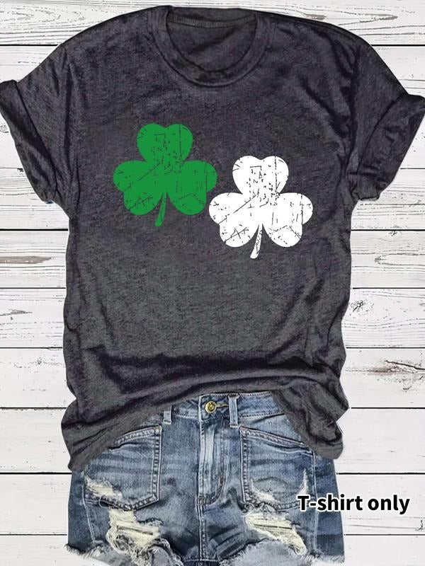 Women'WB shield Clover Print Round Neck Tee, Casual Short Sleeve Crew Neck T-Shirt for Summer, Fashion Women'WB shield...