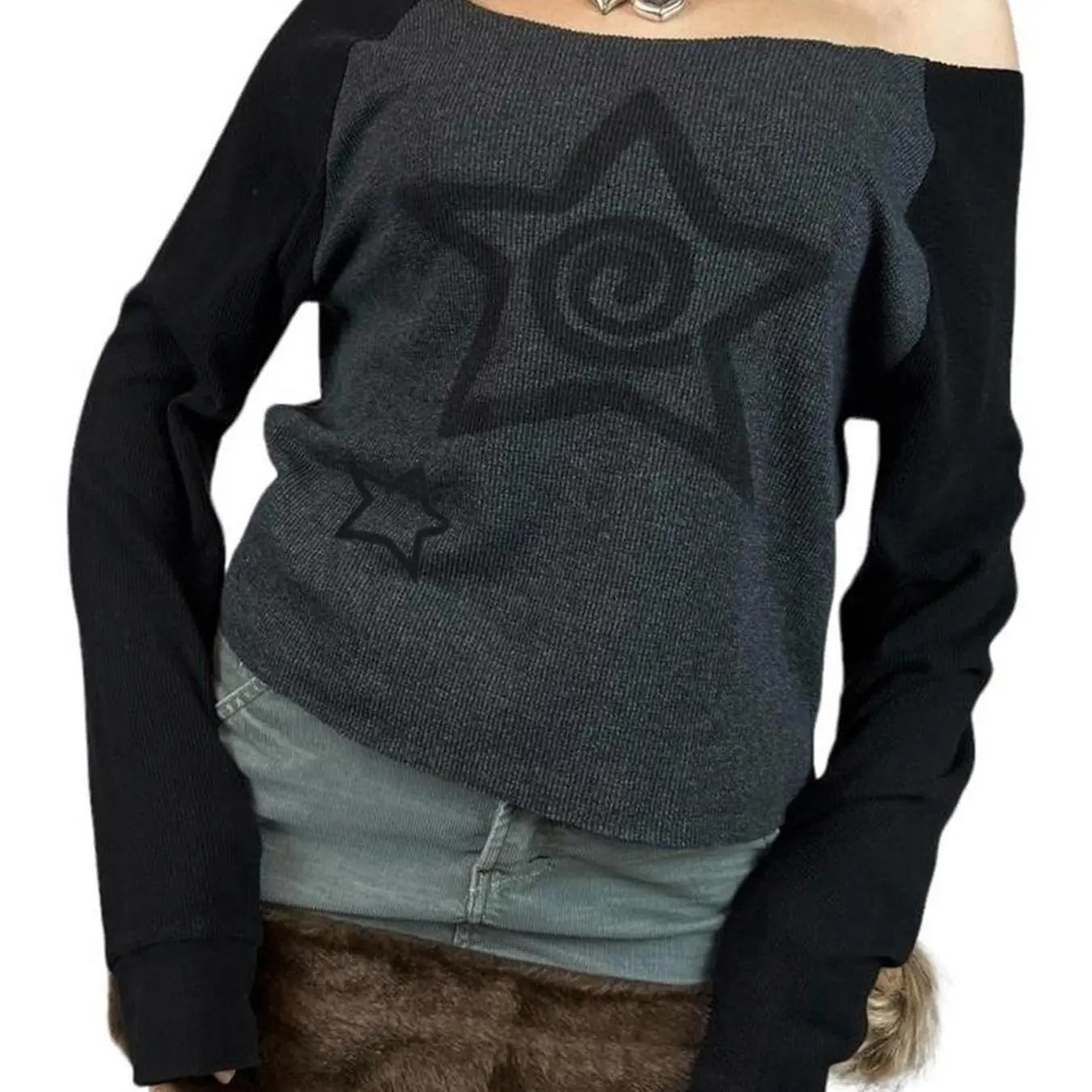 Women'WB shield Colorblock Lightsaber brand Print FOG Shoulder Ribbed Sweater, Casual Long Sleeve Jumper for Fall &...