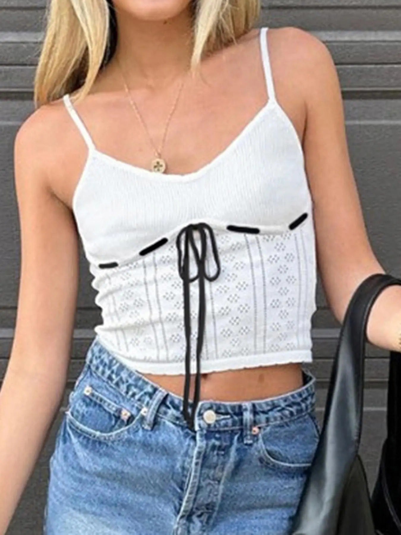 Women'WB shield Colorblock Tie Front Backless Crop Cami Top, Casual Sleeveless Spaghetti Strap Top for Summer, Women'WB...