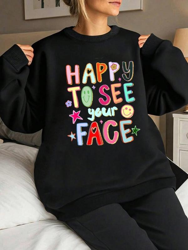 Women'WB shield Comfortable Casual Long Sleeve Loose Round Neck Pullover Sweatshirt, Floral & Letter Print, Fall Winter...