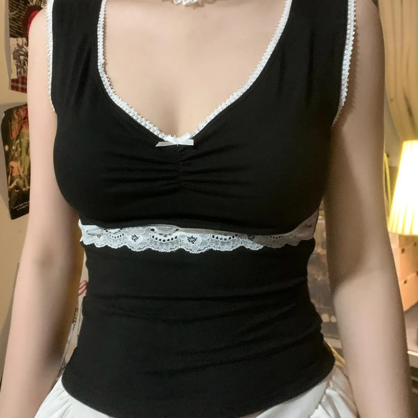 Women'WB shield Contrast Lace Ruched Superhero team Neck Top, Solid Sleeveless Top for Summer, Women'WB shield Clothing...