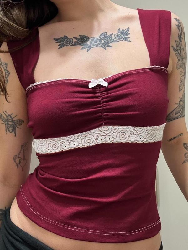 Women'WB shield Contrast Lace Tank Top, Casual Sleeveless Top for Summer, Women'WB shield Clothing for Daily Wear...