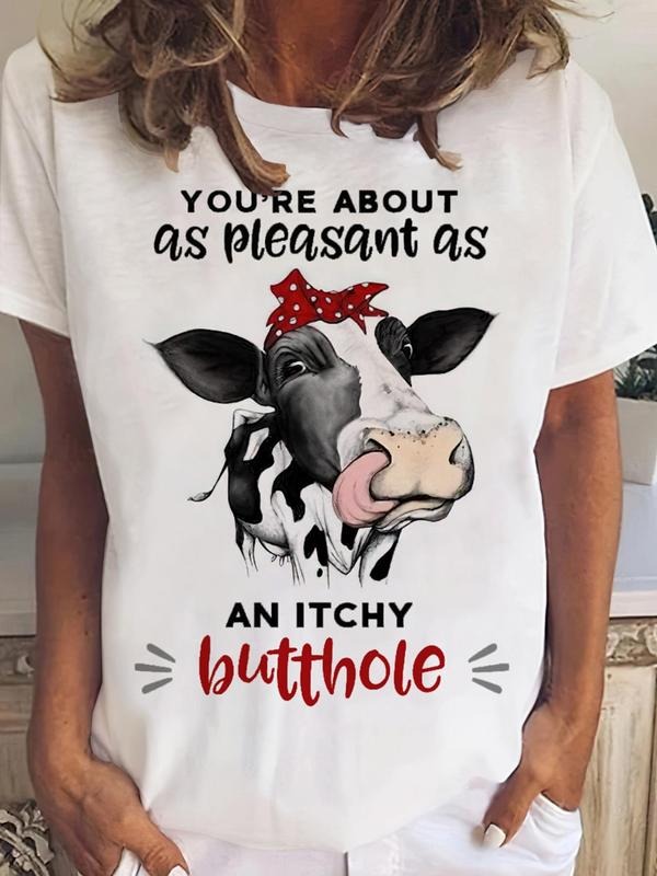 Women'WB shield Cow Letter Print Round Neck Tee, Graphic Short Sleeve Crew Neck T-shirt, Casual Summer Top for Women...