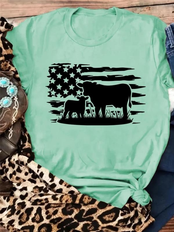 Women'WB shield Cow Striped Lightsaber brand Print Round Neck Graphic Tee, Vintage Trendy Casual Short Sleeve T-shirt for...