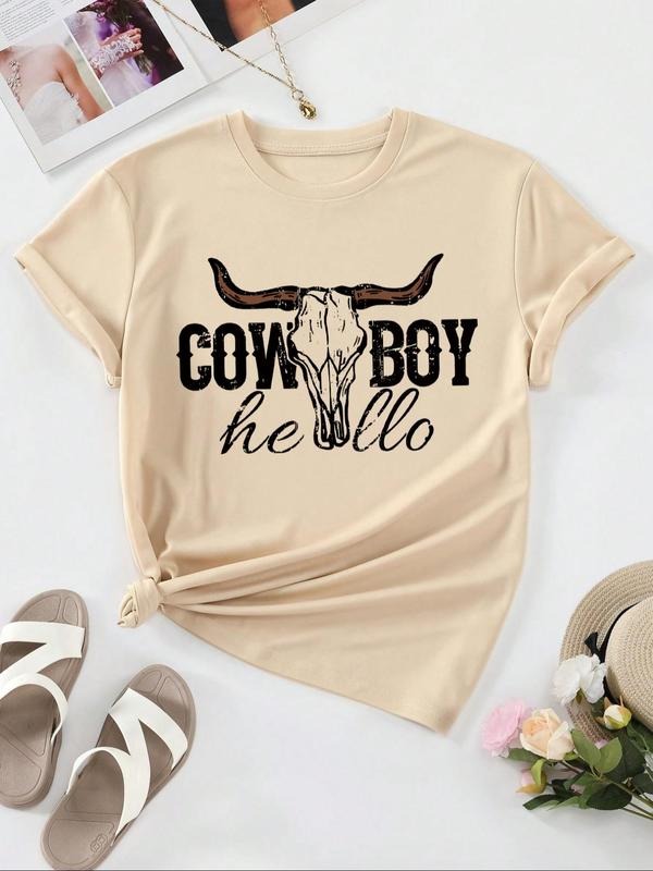 Women'WB shield Cowboy Graphic Print Round Neck T-shirt, Graphic Tees, Summer TNF Women, Casual Fashion Short Sleeve Tee...